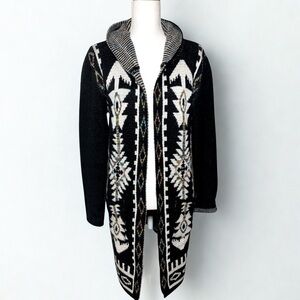 Pinkliscious Women Aztec Southwestern  Cardigan Sweater Coat Jacket Hooded Small